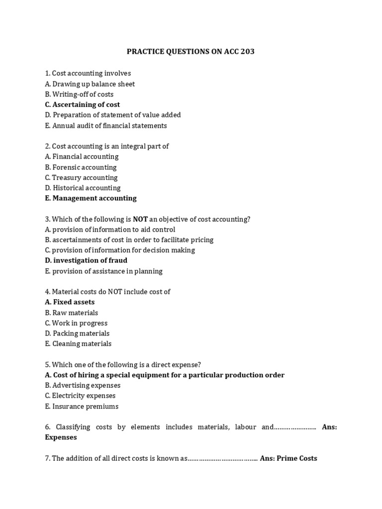 ACC 203 Cost Accounting Practice Questions | PDF | Inventory | Piece Work