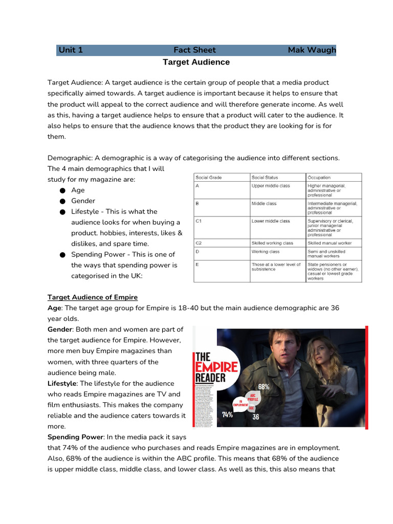 Target Audience Analysis for Empire Magazine | PDF