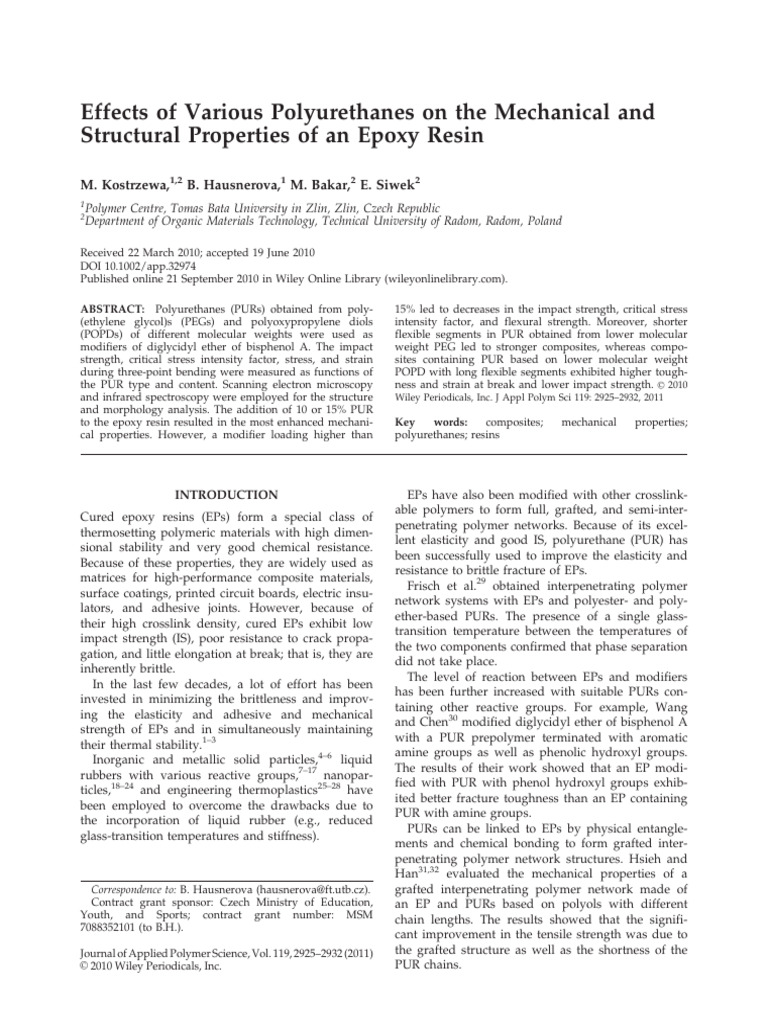 Effects of Various Polyurethanes On The Mechanical and | PDF ...