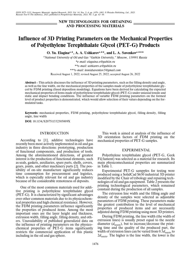 2024 - Influence of 3D Printing Parameters On The Mechanical Properties ...