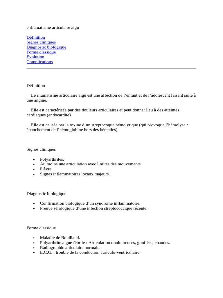 Rhumatisme articulaire aigu : symptômes et risques | PDF