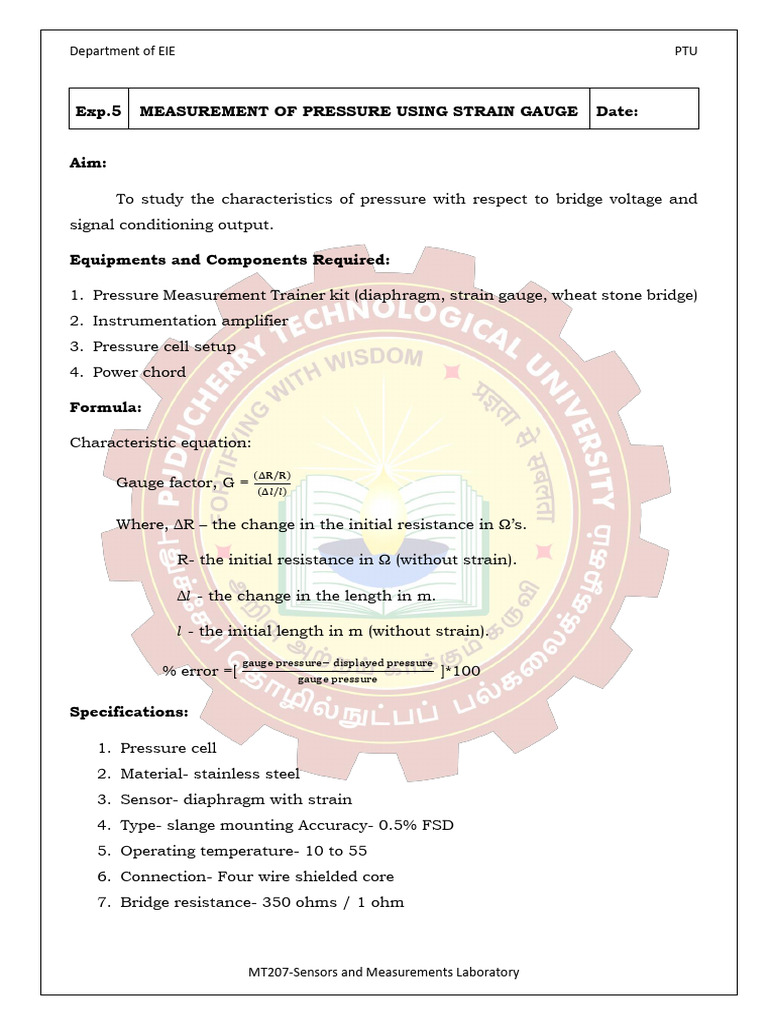 Pressure Measurement with Strain Gauge | PDF | Pressure Measurement ...