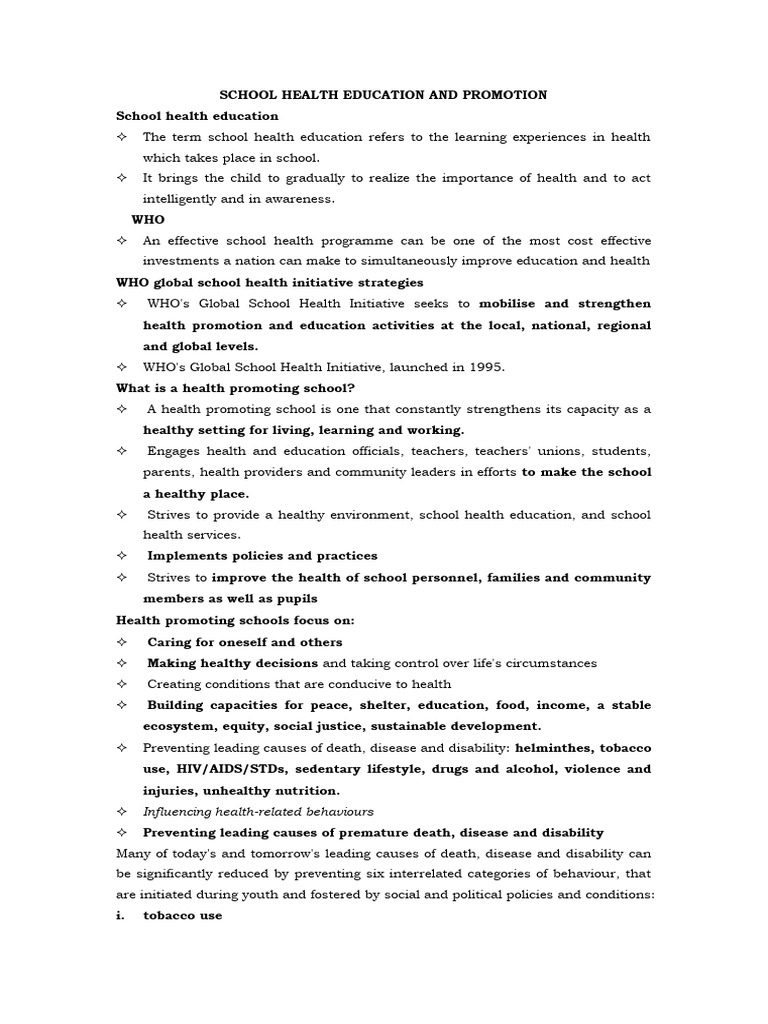 School Health Education and Promotion Guide | PDF | World Health ...