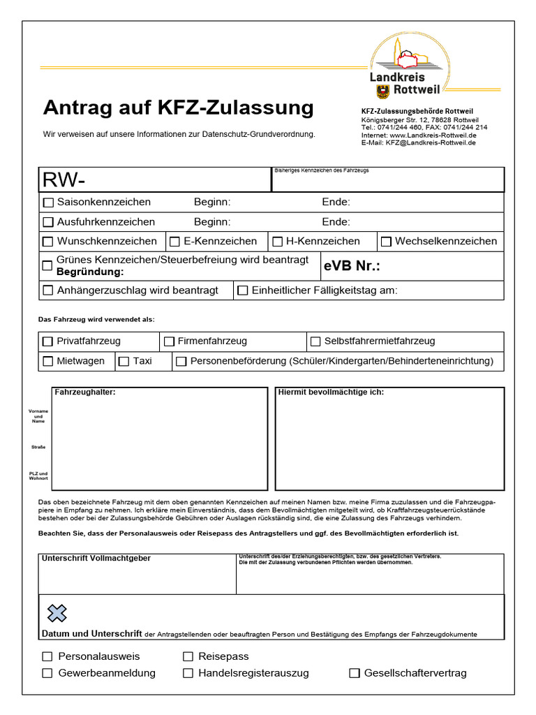 Antrag Auf Zulassung Kfz Ausfllen