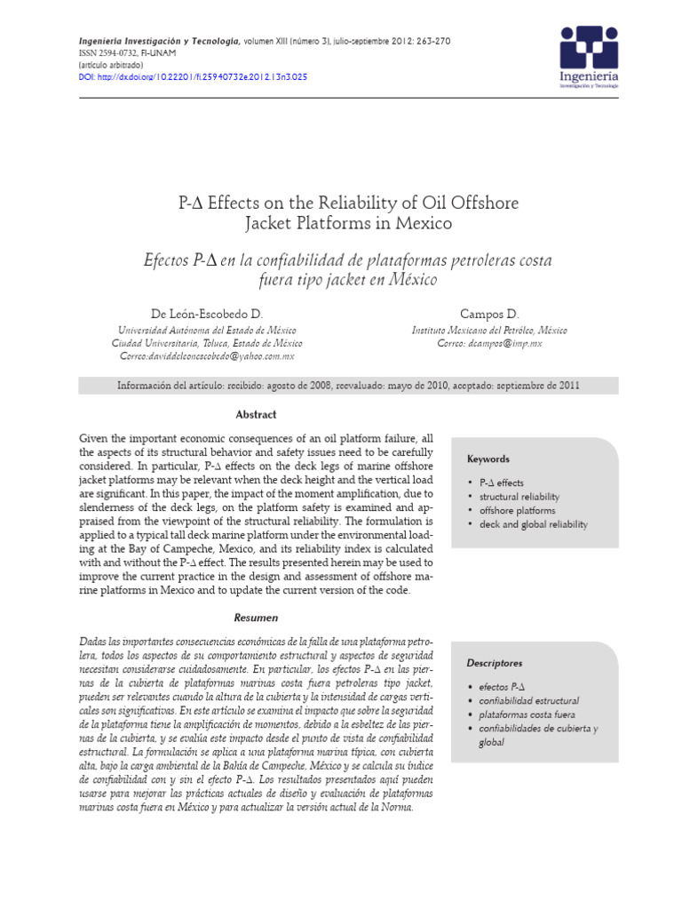 P D Effects On The Reliability of Oil of | PDF | Buckling | Reliability ...
