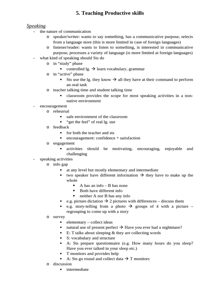 Teaching Speaking and Writing Skills | PDF | Foreign Language | Teachers