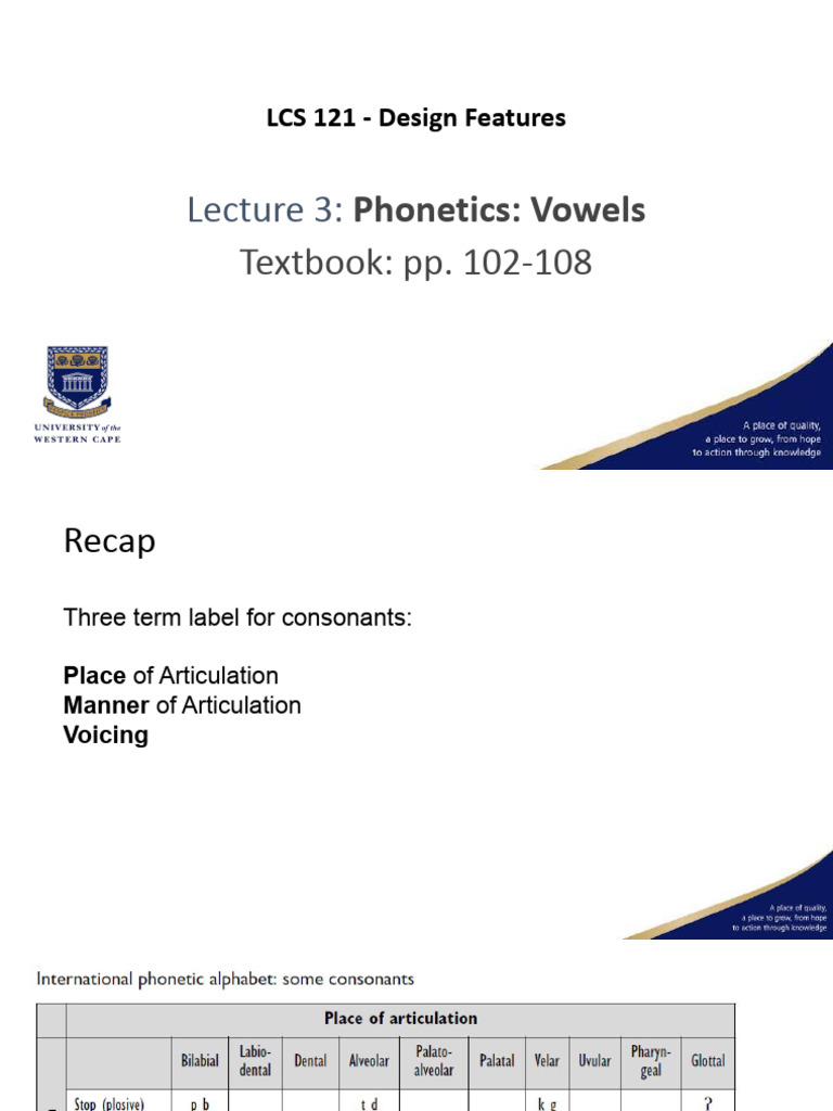 Phonetics Lecture: Vowel Classification | PDF | Phonetics | Consonant