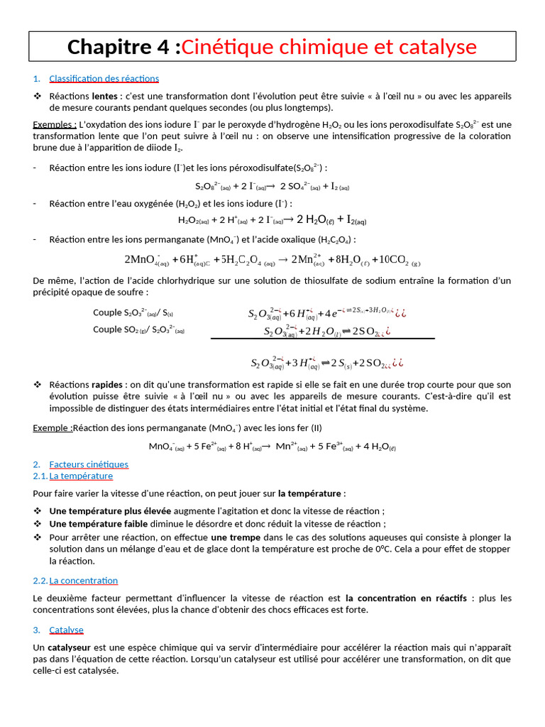 Cinétique chimique et catalyse expliquées | PDF | Catalyse | Enzyme