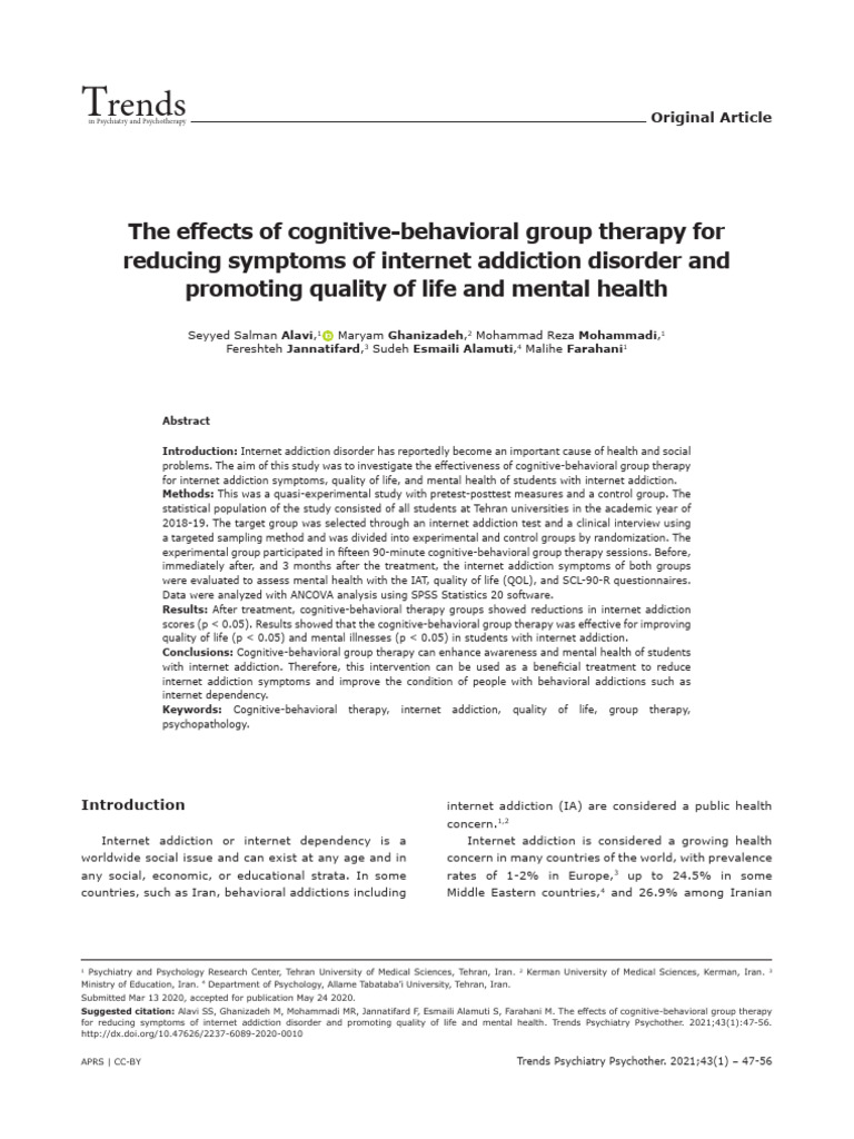 The Effects of Cognitive-Behavioral | PDF | Cognitive Behavioral ...