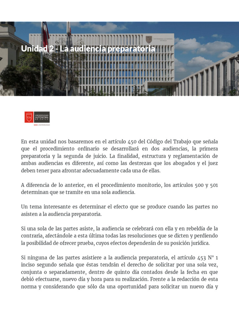 Estructura y Función de la Audiencia Preparatoria | PDF | Demanda ...