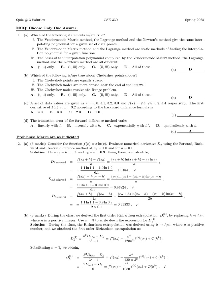 CSE 330 Quiz 3 Solutions | PDF | Mathematical Relations | Algebra