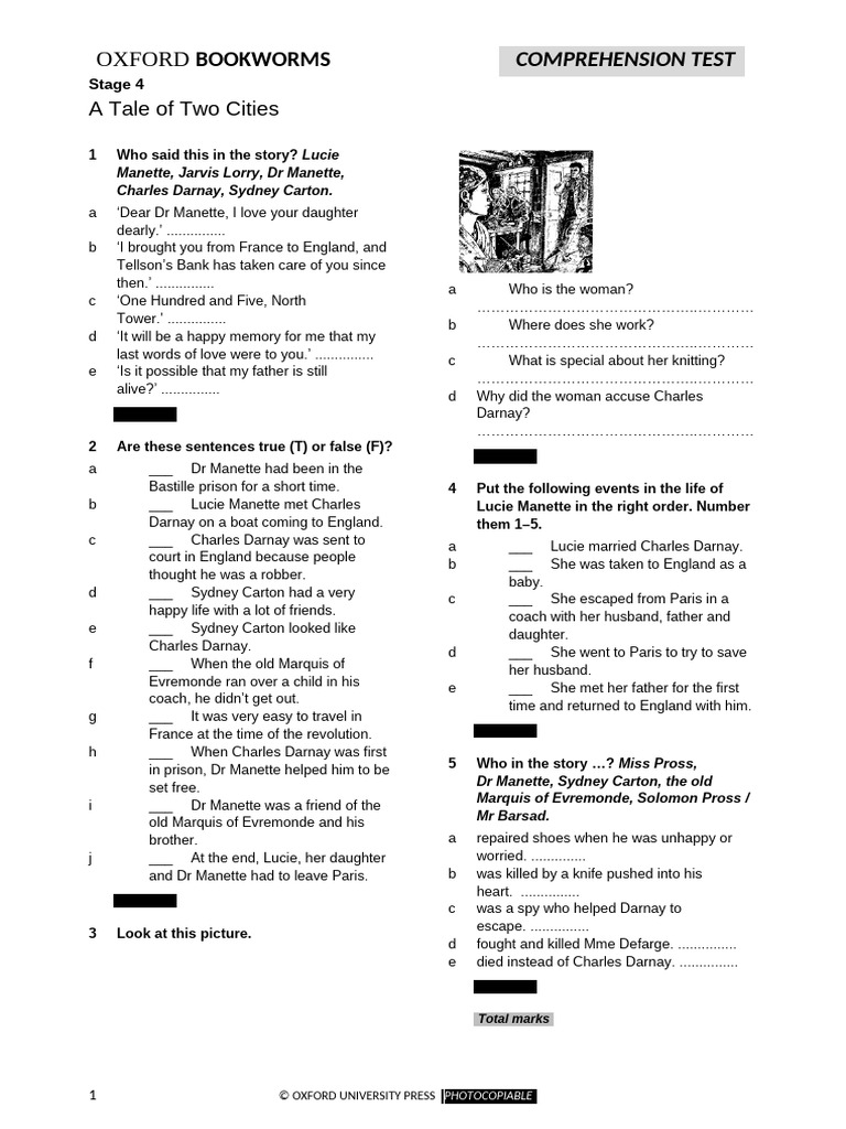 A Tale of Two Cities Comprehension Test | PDF | A Tale Of Two Cities