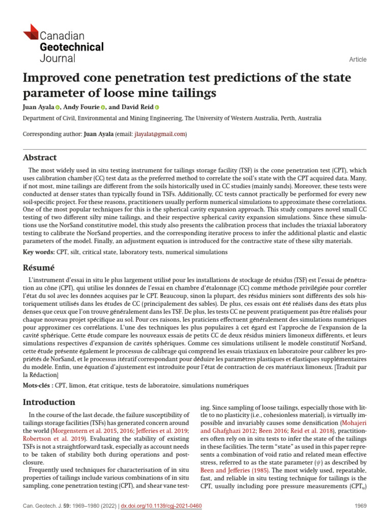 Cone Penetration Test for Mine Tailings | PDF | Geotechnical Engineering