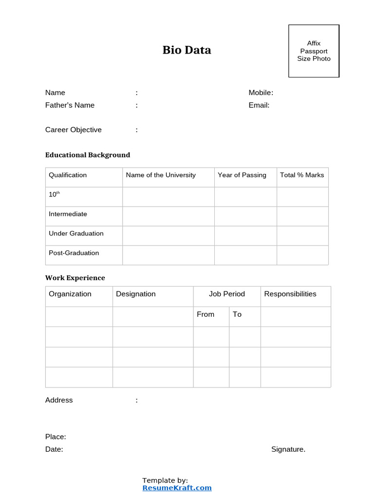 Bio Data Format Template | PDF