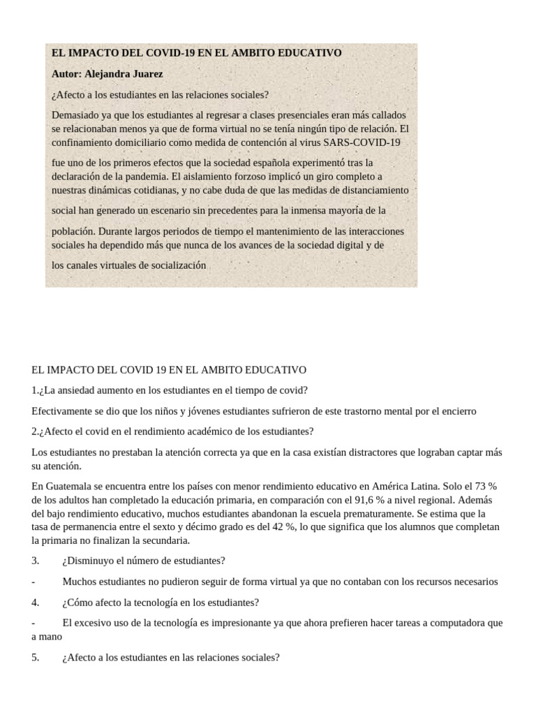 Efectos del COVID-19 en la Educación | PDF | Depresión (estado de ánimo ...