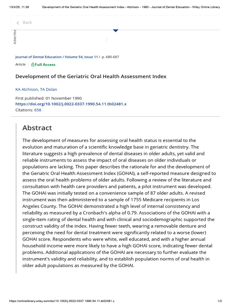 Geriatric Oral Health Assessment Index | PDF | Dentistry | Medicine
