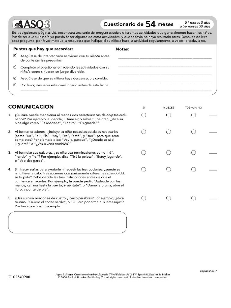 ASQ 3 56 Meses | PDF