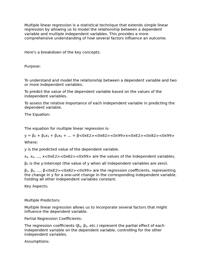 Multiple linear regression | PDF | Linear Regression | Dependent And ...