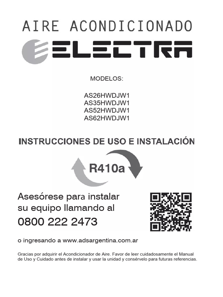 Manual de Usuario Electra AS62HWDJW1E (Español - 36 Páginas) | PDF