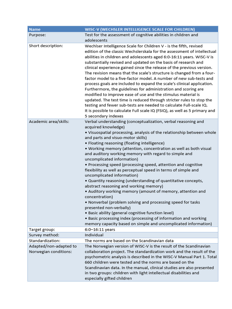 WISC-V: Cognitive Assessment for Youth | PDF | Wechsler Adult ...