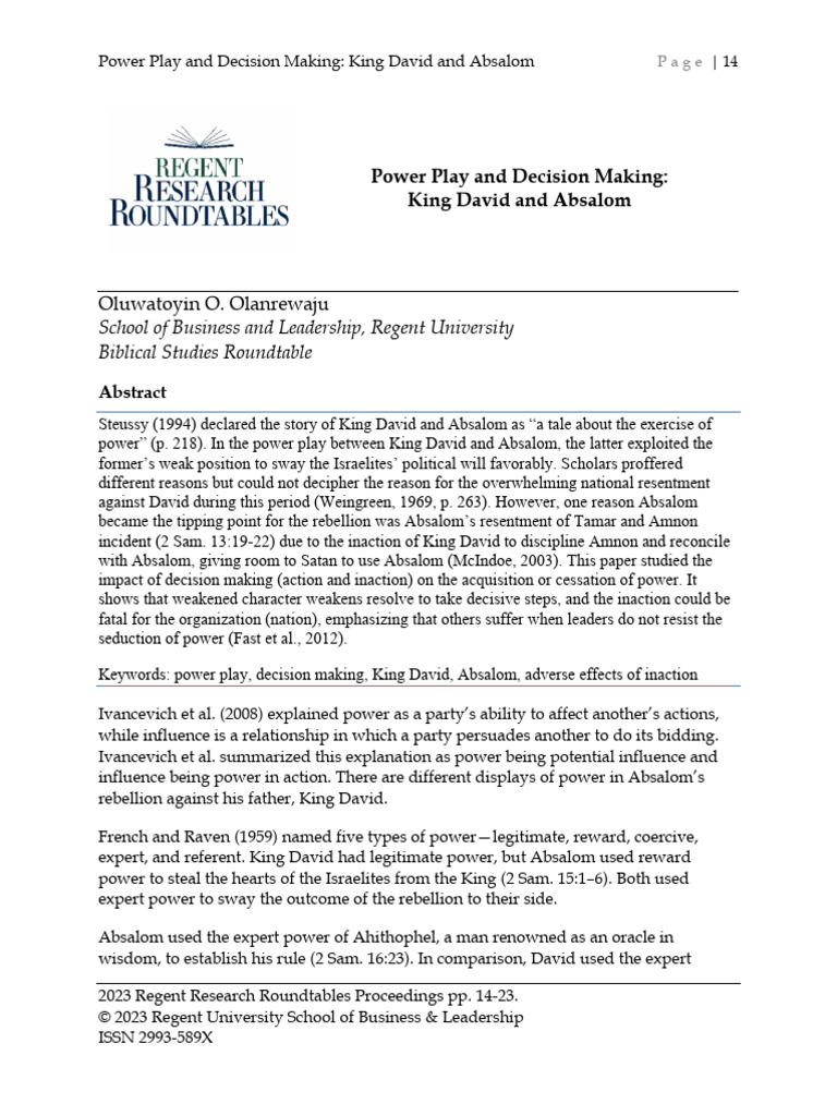 Regent Research Roundtables 2023 Biblical Perspectives Olanrewaju | PDF ...