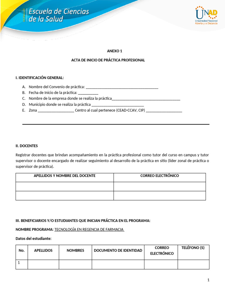 Acta de Inicio de Práctica Profesional | PDF