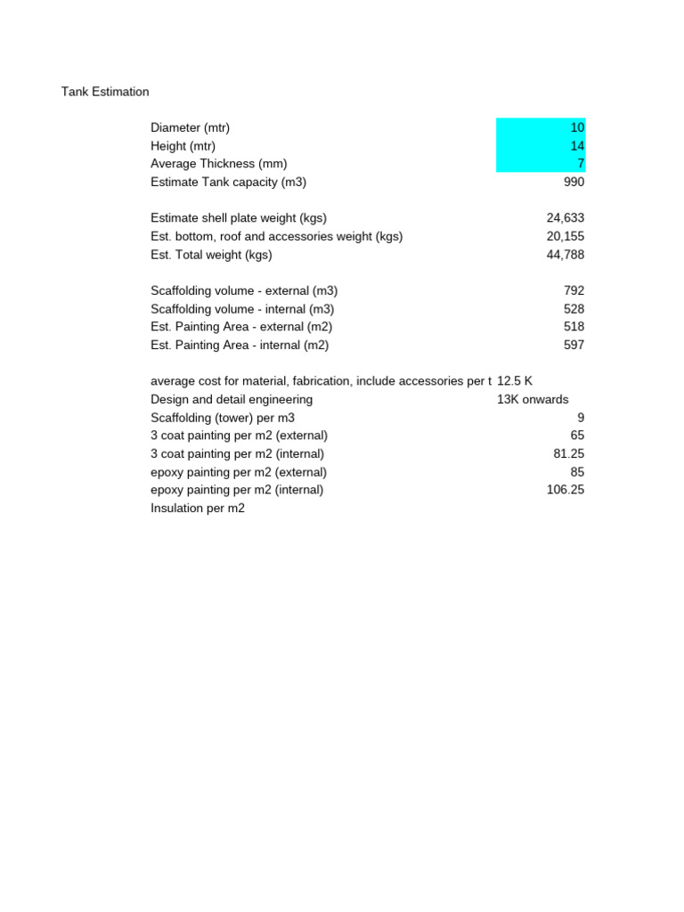 Copy of Copy of Tank weight Calculation_estimation | PDF