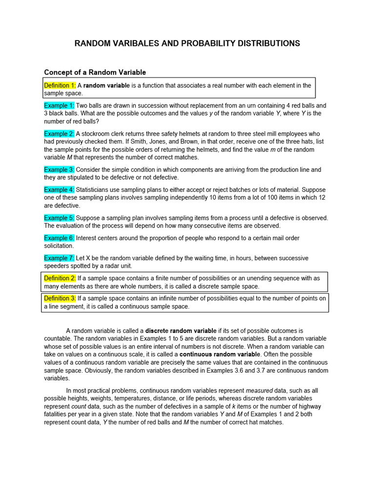 Random Varibales and Probability Distributions | PDF | Probability ...