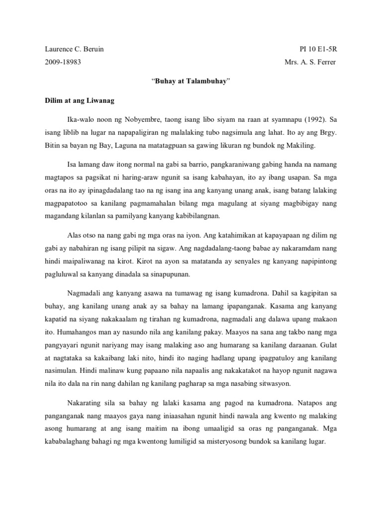 the story of my life essay tagalog