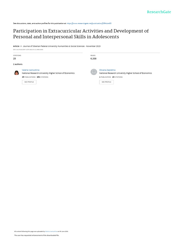 Participation in Extracurricular Activities and de | PDF | Adolescence ...
