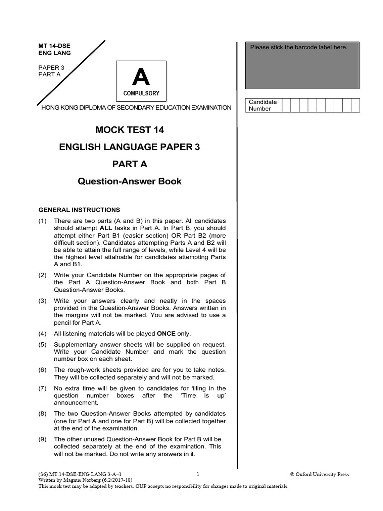 DSE English Language Mock Test 14 | PDF | Oxford University Press