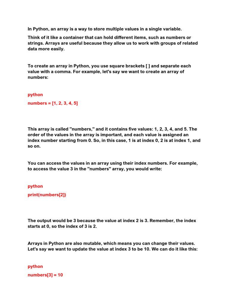 Array in Python Notes | PDF