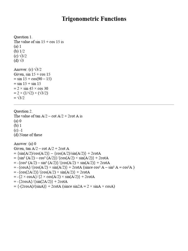 Trigonometric Function Values and Identities | PDF | Trigonometric ...