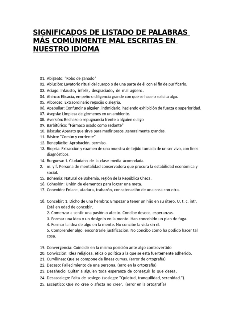 Palabras Comúnmente Mal Escritas | PDF