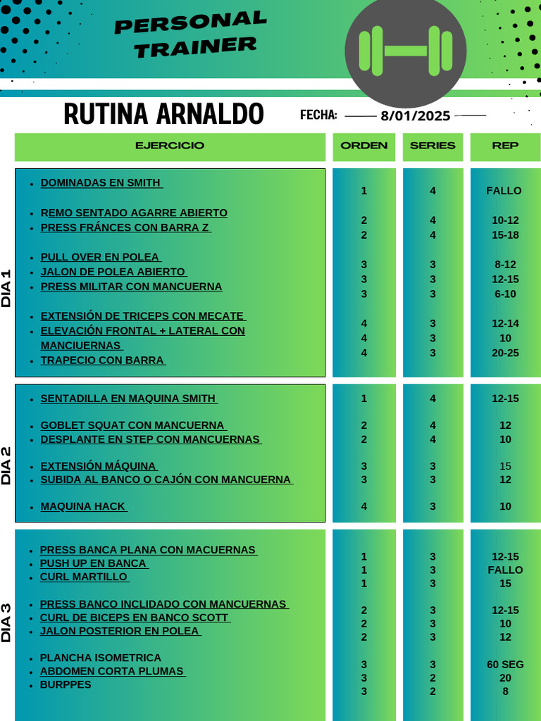 Rutina de Ejercicios para Entrenamiento Personal | PDF | Entrenamiento ...