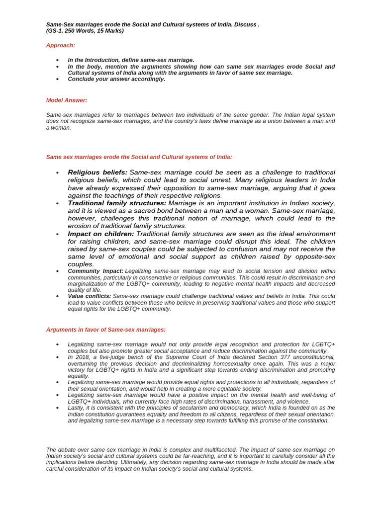 Same Sex Marriage Erode The Social and Cultural System of India | PDF ...