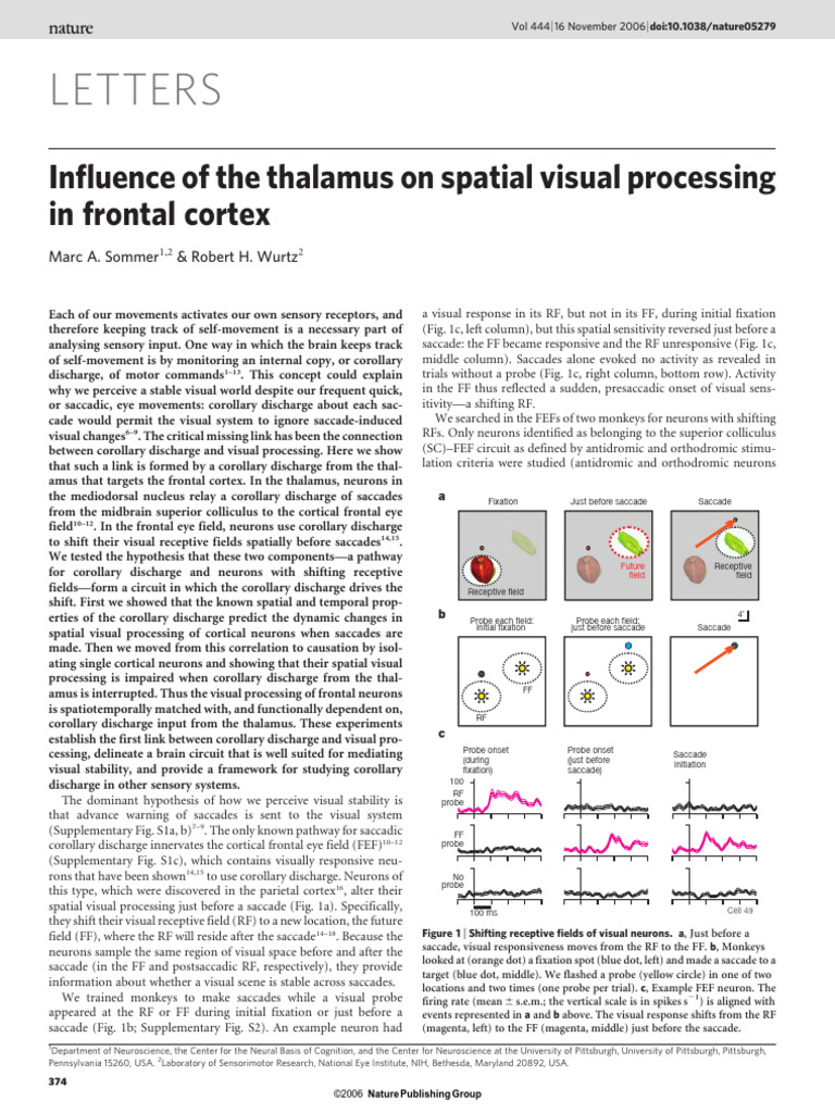 Sommer, Wurtz - 2006 - Influence of The Thalamus On Spatial Visual ...