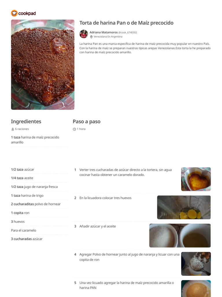 Torta de Maíz Precocido con Harina Pan | PDF
