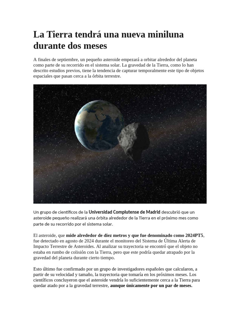 La Tierra Tendrá Una Nueva Miniluna Durante Dos Meses | PDF