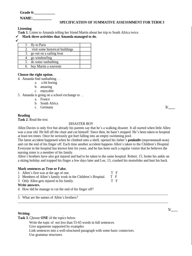 Grade 6 Term 3 Assessment Guide | PDF