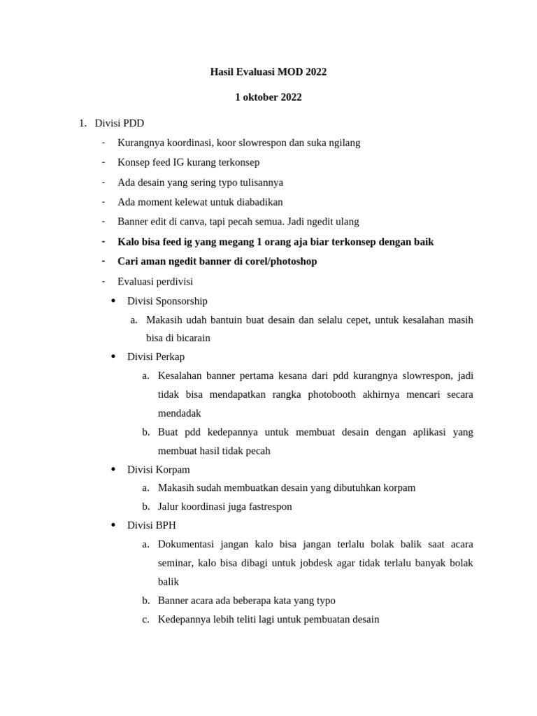 Evaluasi MOD 2022 per Divisi | PDF