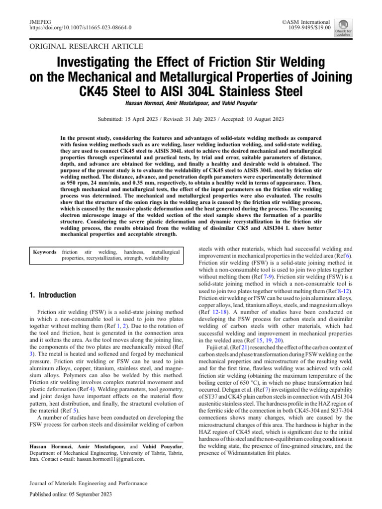 Investigating The Effect of Friction Stir Welding On The Mechanical and ...