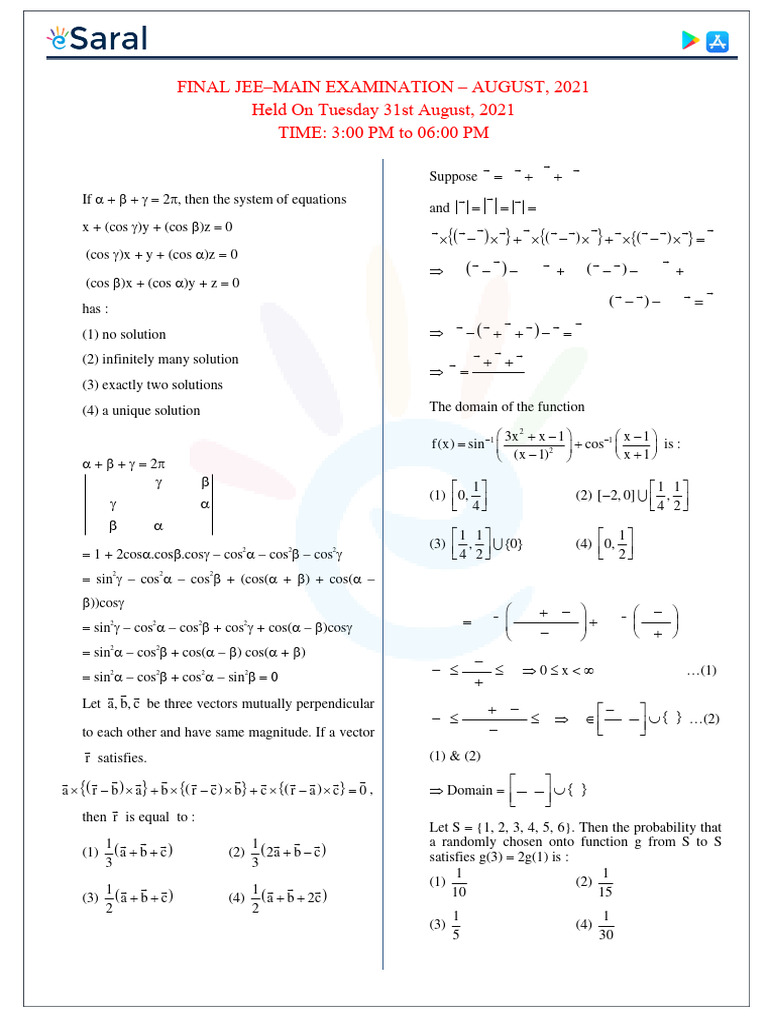JEE Exam Solutions and Analysis | PDF | Analytic Geometry ...