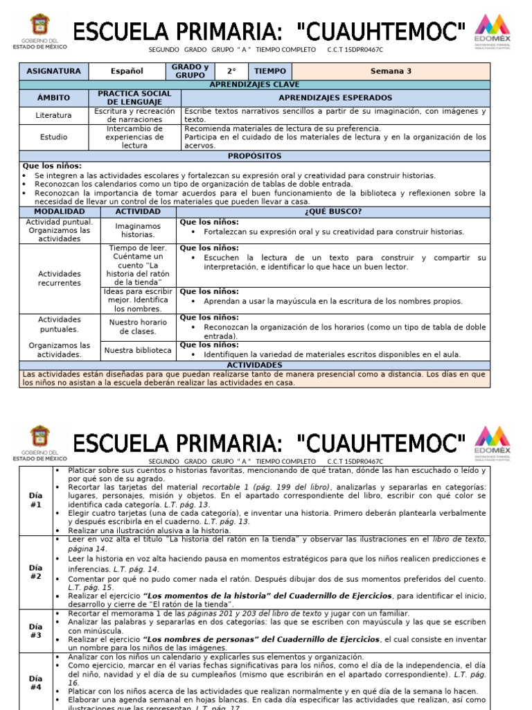 Actividades de Aprendizaje para 2° Grado | PDF