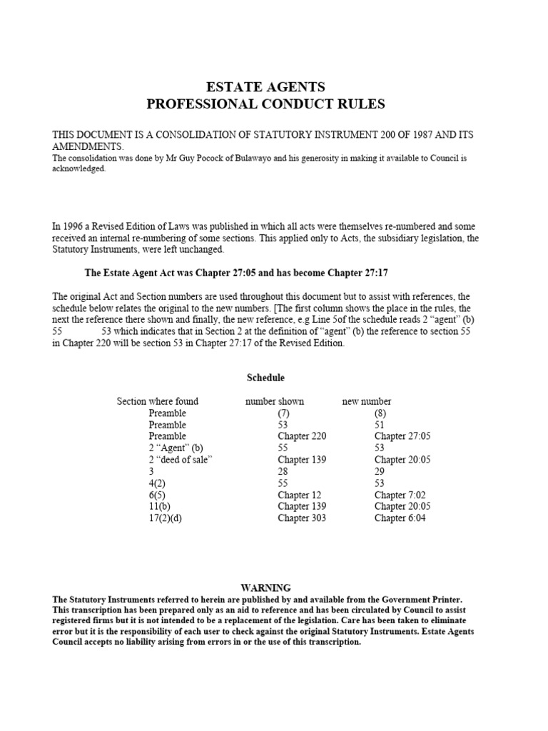 Estate Agents Professional Conduct Rules | PDF | Lease | Estate Agent