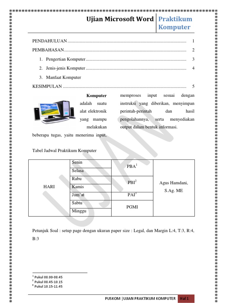 soal essay materi microsoft word