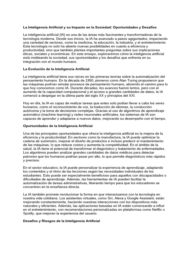 Impacto de la IA en la Sociedad Actual | PDF | Inteligencia artificial ...