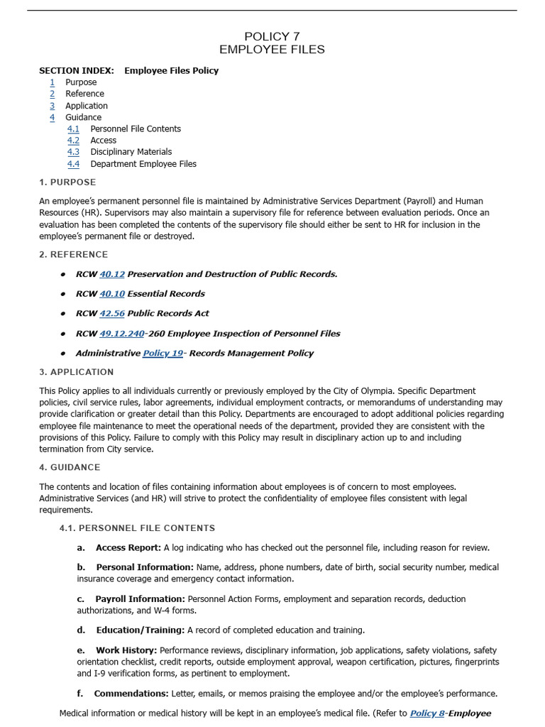 Personnel File Policy Overview | PDF | Employment | Human Resources