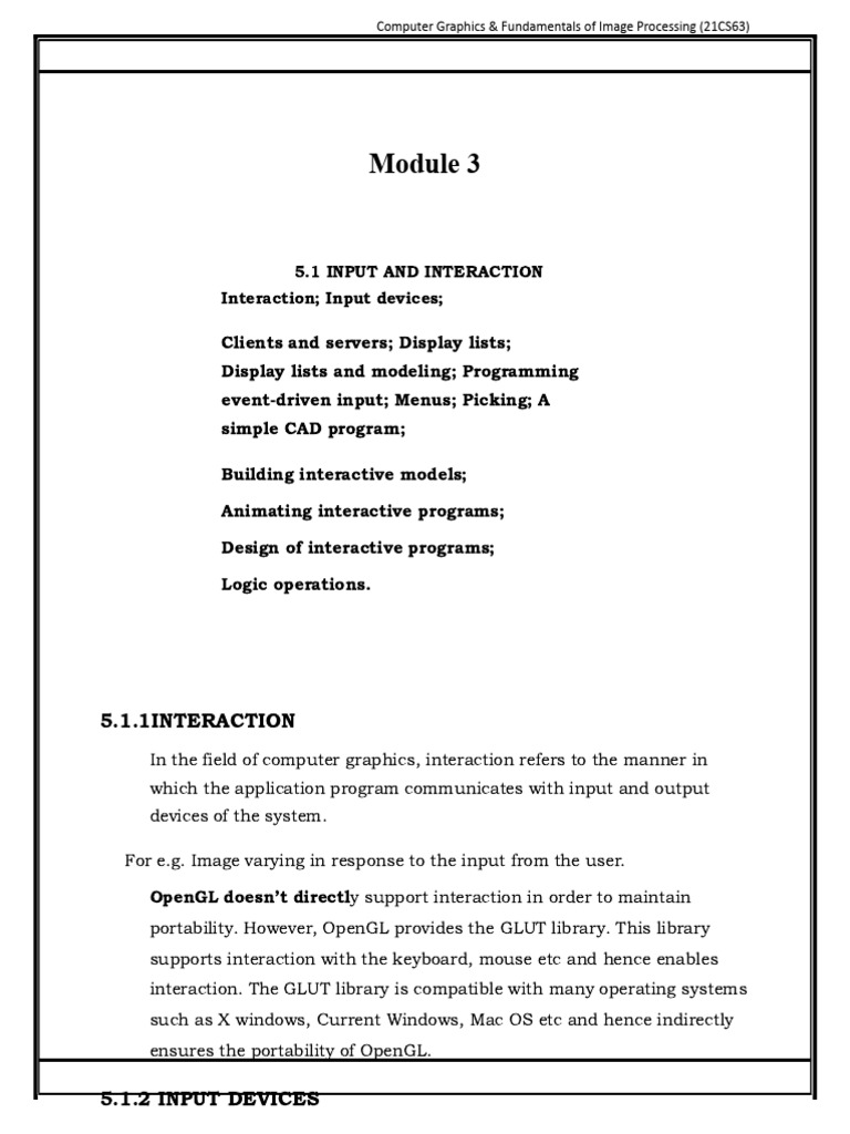Input and Interaction in Computer Graphics | PDF | Computer Program ...
