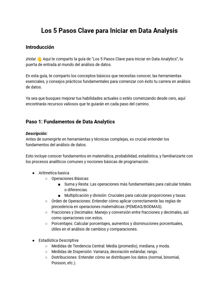 5 Pasos para Iniciar en Data Analytics | PDF | Bases de datos | SQL